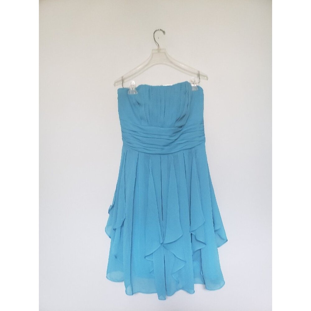 David's Bridal Women 12 Semi Formal Prom Dress Blue Strapless Ruffle Knee Length - Picture 1 of 5